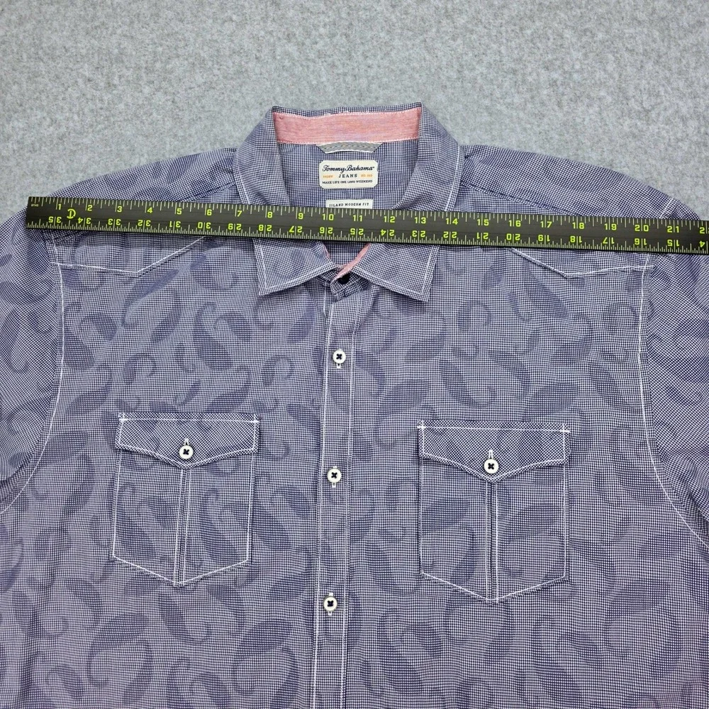Tommy Bahama Island Modern 2XL Blue Paisley Short‎ Sleeve Button Up Men's Shirt